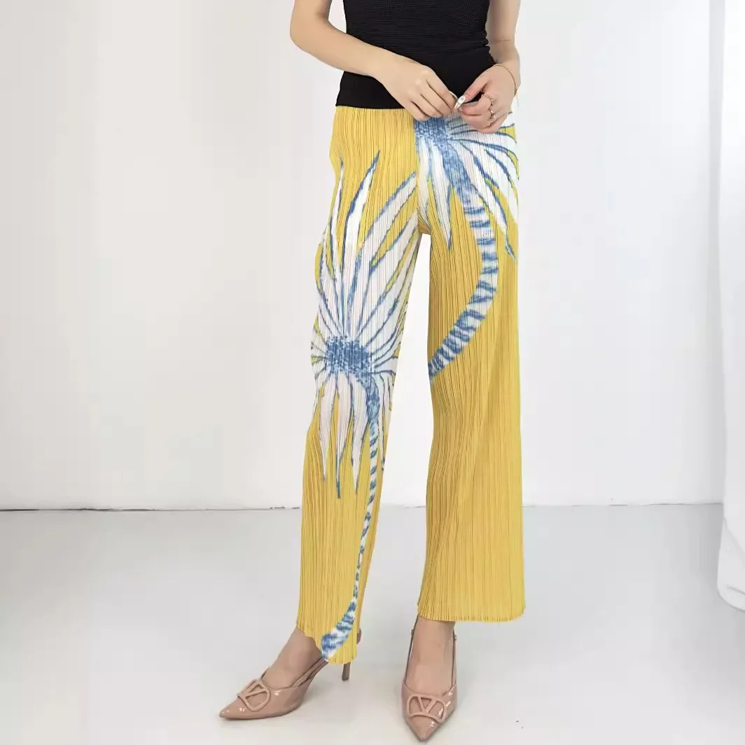 

Miyake Original Wide-legged Pants 2024 Spring and Summer New Pleated Palm Tree Loose Thin Comfortable Pants Women Clothing