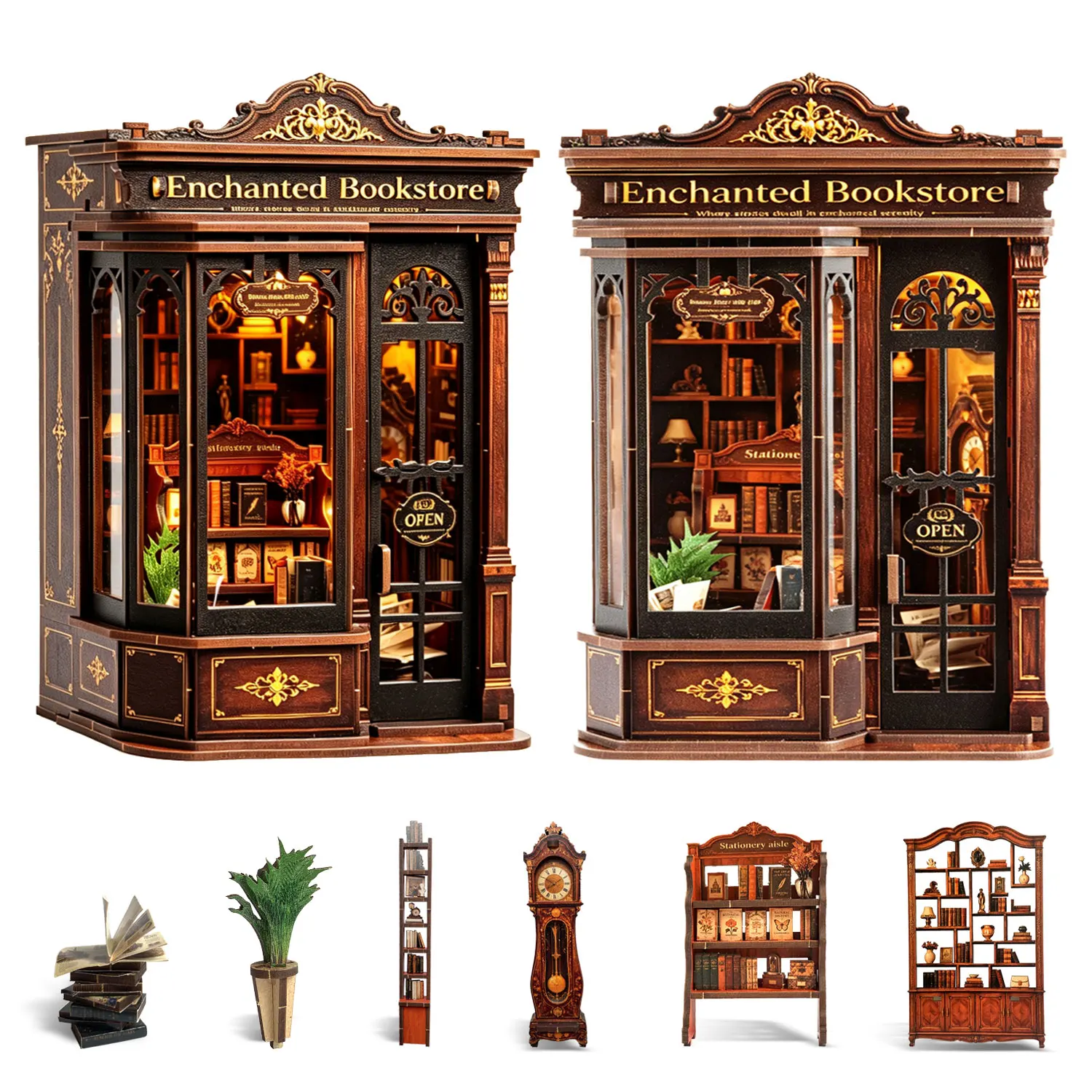 DIY 3D Puzzle Book Nook Kits Wooden Miniatures Dollhouse Bookend Home Decor Booknooks Craft Kit for Friends Birthday Gifts