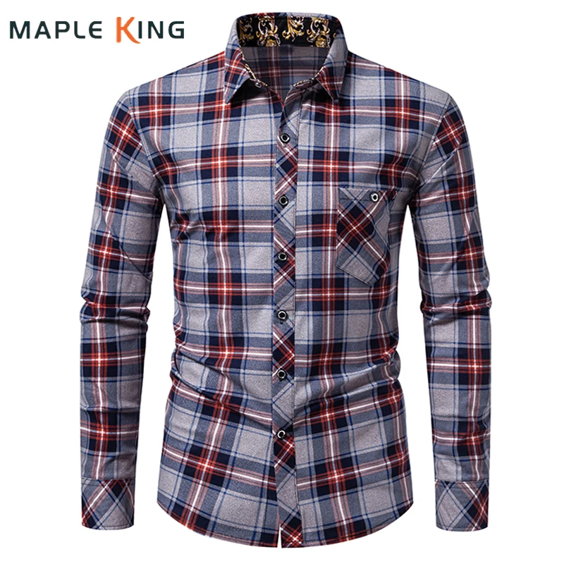 

Chemises Hommes 2024 Button Shirt Mens Plaid Print Long Sleeve Social Business Workwear Man Clothes Classic Formal Dress Shirts