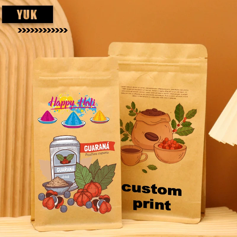 Powder Coffee Airtight Brown Kraft Paper Standing Moisture Proof Tea Bag High Quality Food Grade Custom Printing Zip Lock Packag