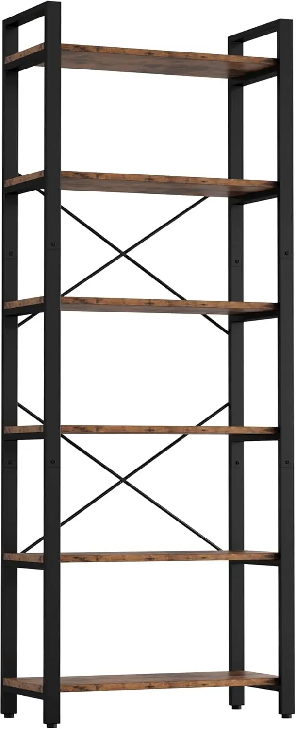 

Bookshelf 6-Tier Ladder Shelf 110lbs Display Shelf Vintage Industrial Style Bookcase for Home Office, Living Room