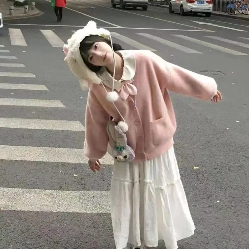 

plus Size Women's Pink Fufu Soft Sweater Cardigan Knitted Slimming Outerwear Top Commute Sle Loose Fit Regular Length Long ...