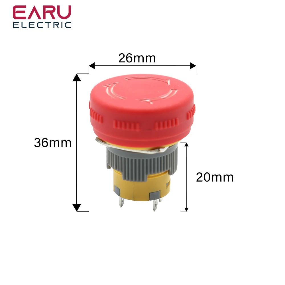 16MM Mushroom Head Emergency Stop Emergency Button Charging Pile Switch Elevator Stop Round Power 1NO1NC