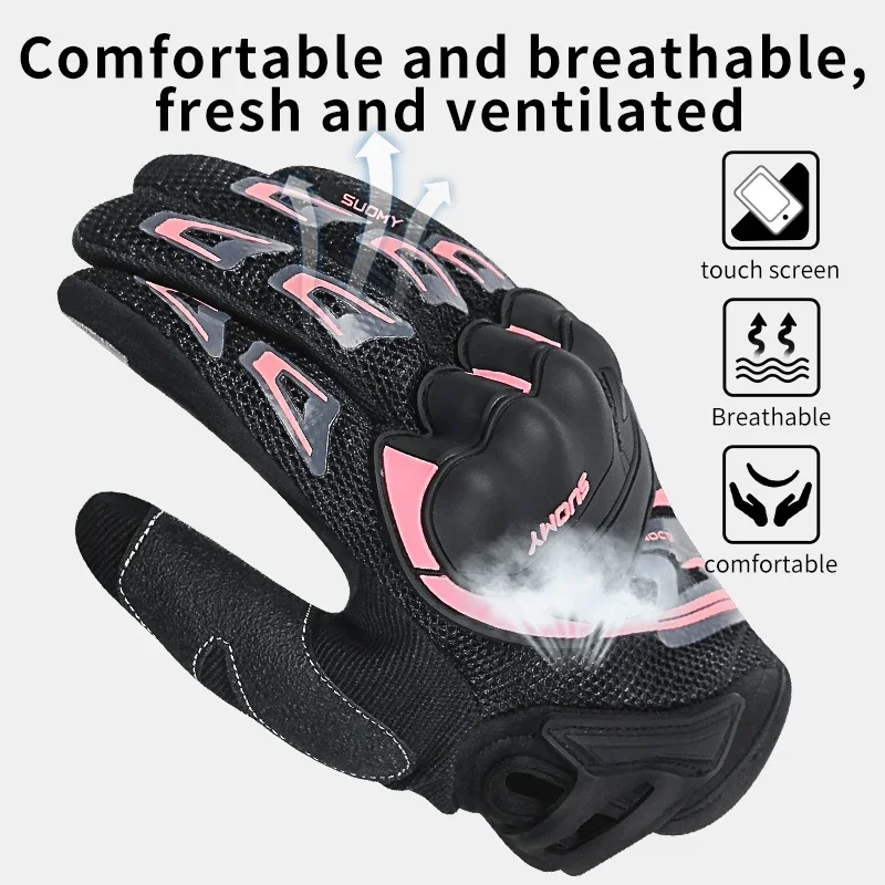 Suomy Motorcycle Breathable Summer Mesh Gloves Moto Men Women Touch Screen Full Finger Anti-Slip Fashion Racing Motorbike Glove