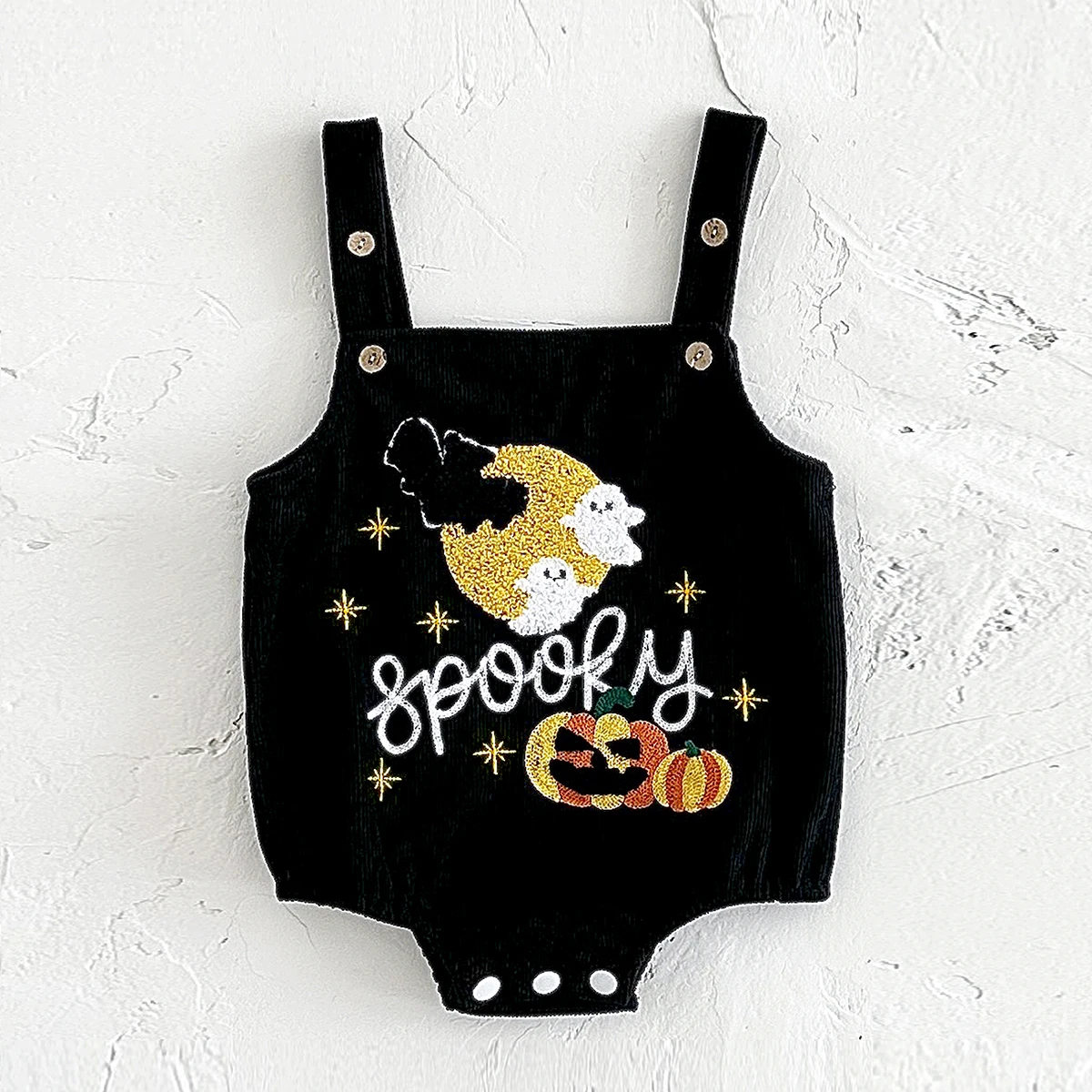 0-18M Infant Clothes Baby Boy Girl 1st Halloween Pumpkin Ghost Embroidery Bodysuit Fall Bubble Romper Toddler Corduroy Overalls