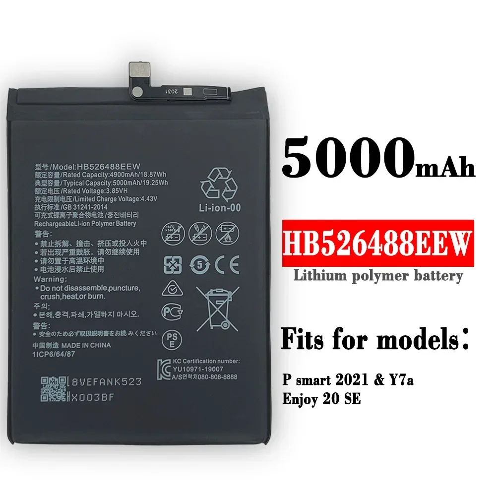 Batería de repuesto HB526488EEW de 5000mAh para Huawei P Smart 2021 Y7a Enjoy20 SE, batería para Honor 10x Lite