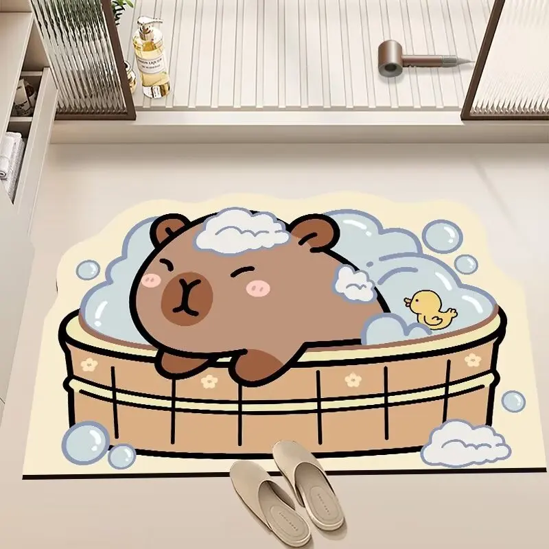 VIKAMA Cute Cartoon Pattern Diatomite Soft Cushion Bathroom Non-Slip Water-Absorbent Floor Mats Living Room Bedroom Cozy Decor