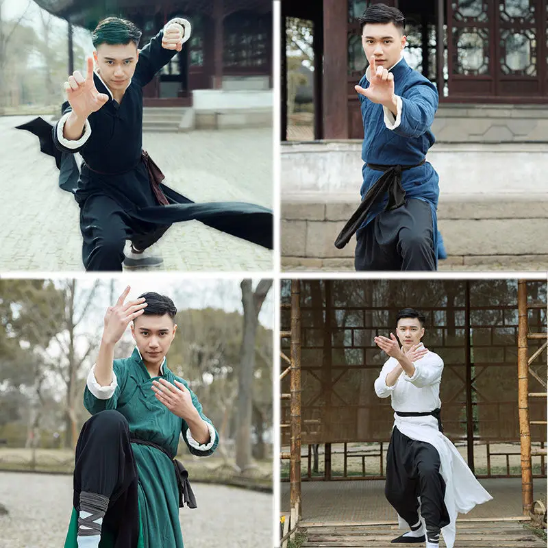 Traje de artes marciales Kung Fu Hanfu Wong Fei hung Yip Man Wing Chun Performance, traje antiguo, Camisa larga, bata hanfu