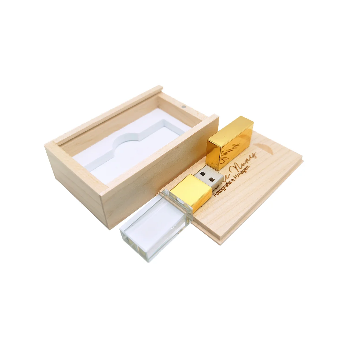 Бесплатная индивидуальная лазерная гравировка логотипа, цветной металлический кристалл, флэш-накопитель USB2.0, 4 ГБ, 8 ГБ, 16 ГБ, 32 ГБ, 64 ГБ, 128 ГБ и кленовая коробка