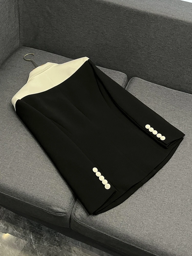 شتاء جديد Sle Bla الأبيض لصق اللون oing دعوى ort تنورة Faion قطعتين مجموعة تخفيف OL f تنورة مجموعة العصرية B060