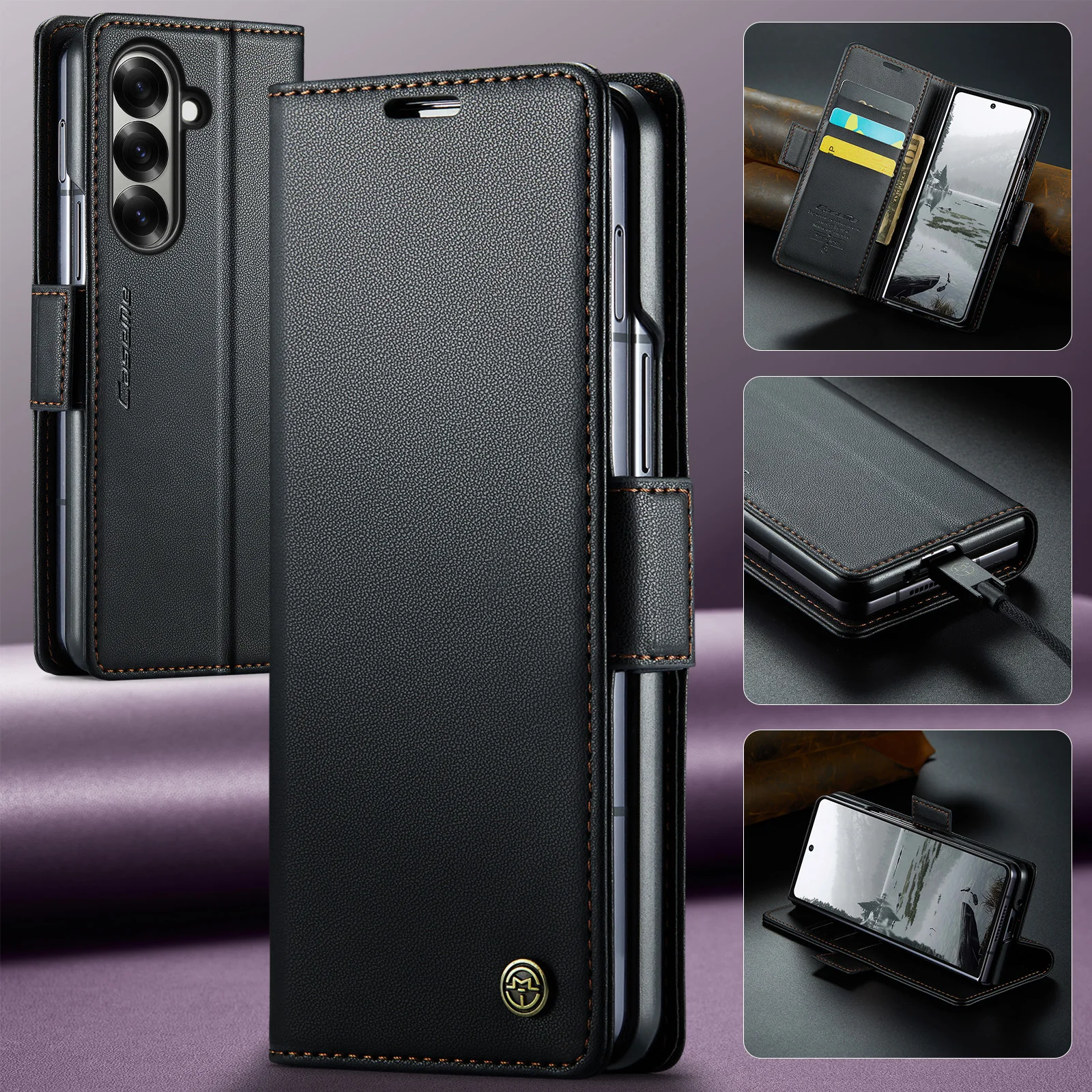

023 CaseMe Mobile Phone Case For Samsung Galaxy Z Fold 7 6 5 ,Side Buckle Flip PU Leather Wallet Case Card Stand Protector Cover