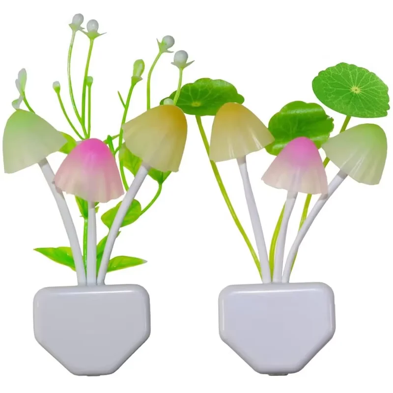 US/EU Plug Creative Mushroom LED Night Light Pink/Tricolor Wall Lamp With Weed/Leaf Energy Saving Bedroom Lamp 110V/220V