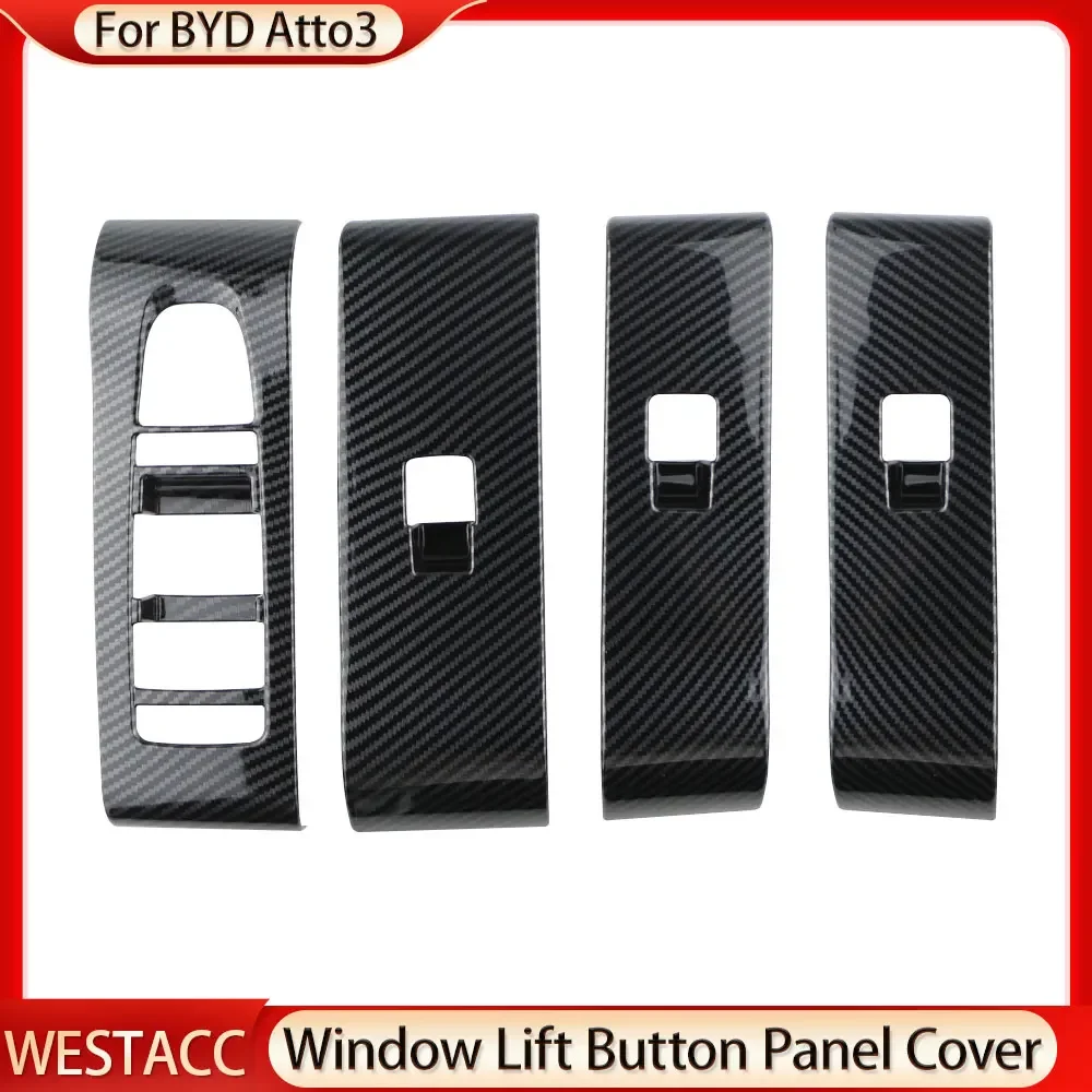 

4Pcs Car Window Lift Button Panel Cover for BYD Atto3 ATTO 3 Yuan Plus 2022 2023 LHD Decoration Sticker Trim Accessories