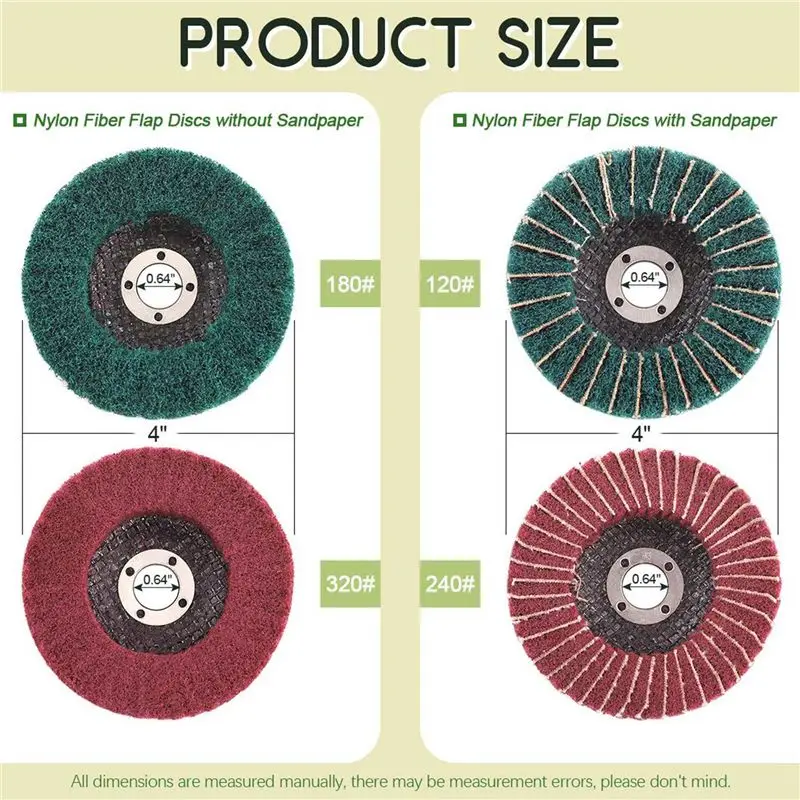 A84E-16PCS 4 Inch Red & Green Nylon Fiber Flap Discs Set Assorted Sanding Grinding Buffing Wheels For Angle Grinder