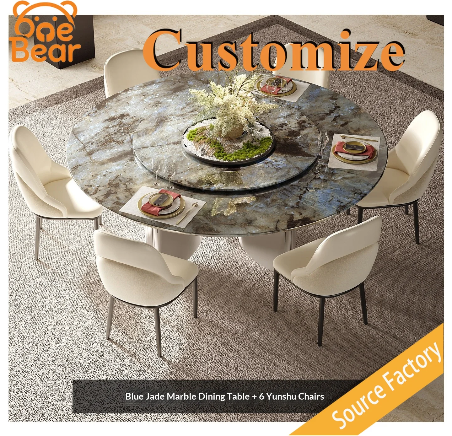 

Exotic Vein Marble Dining Table Unique Stone Top Fashion Luxury Furniture for High-end Club Lounge