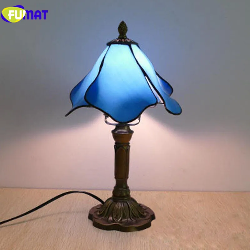 

FUMAT Table Lamp Tiffany American Stained Glass 7Inch bedroom bedside Light Mediterranean LED Art home deco mariage night lights