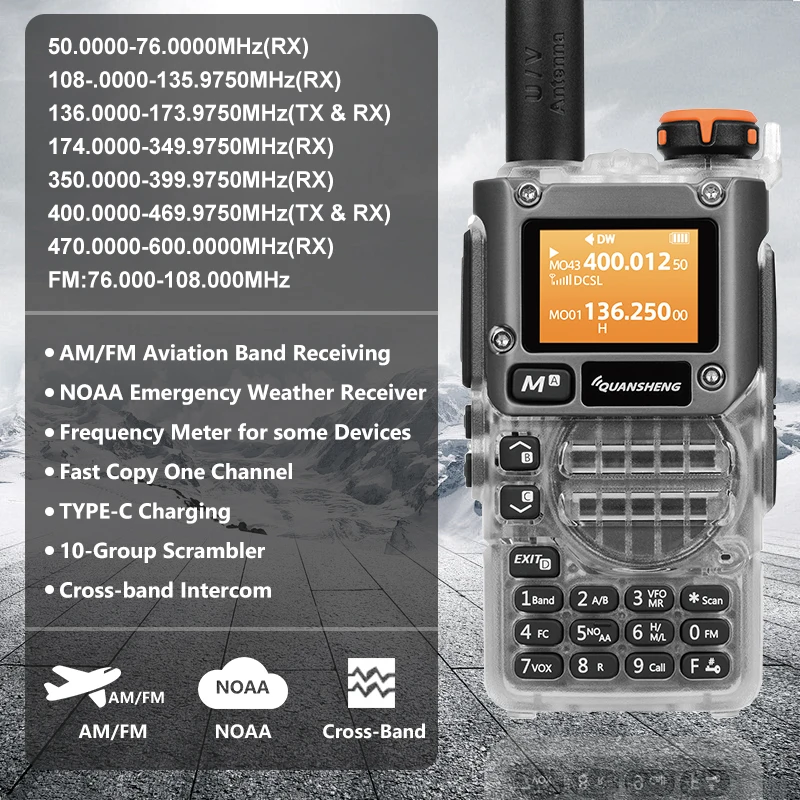 New Quansheng UV-K6 UHF VHF Walkie Talkie UV-K5(8) Full Band Type-C Scrambler NOAA Wireless Copy Frequency Transparent Ham Radio