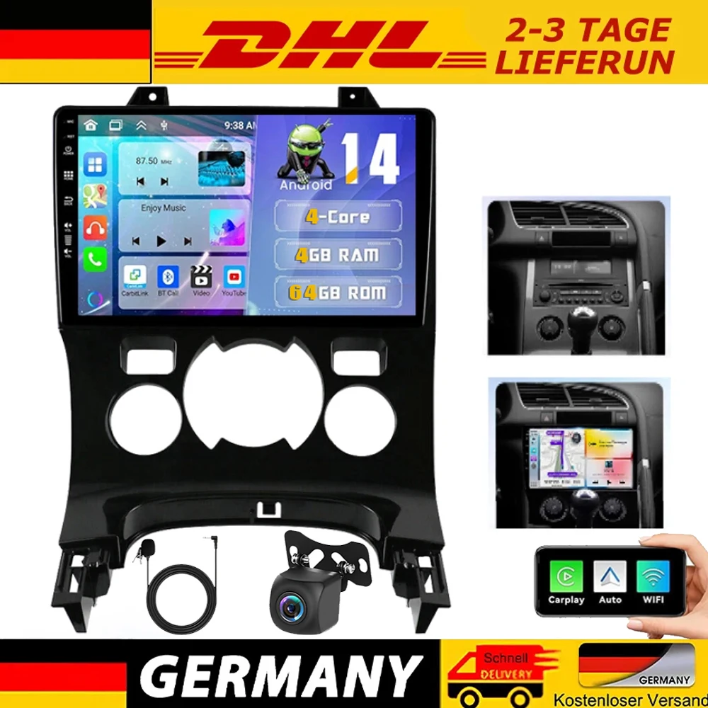 Neues 9-Zoll-LHD-DSP-Touchscreen-Autoradio, Multimedia-Videoplayer, Android 14, Doppel-DIN, 4 GB + 64 GB, GPS-Navigation für Peugeot 3008/5008 2009-2016, kabelloses Carplay & Android Auto, unterstützt