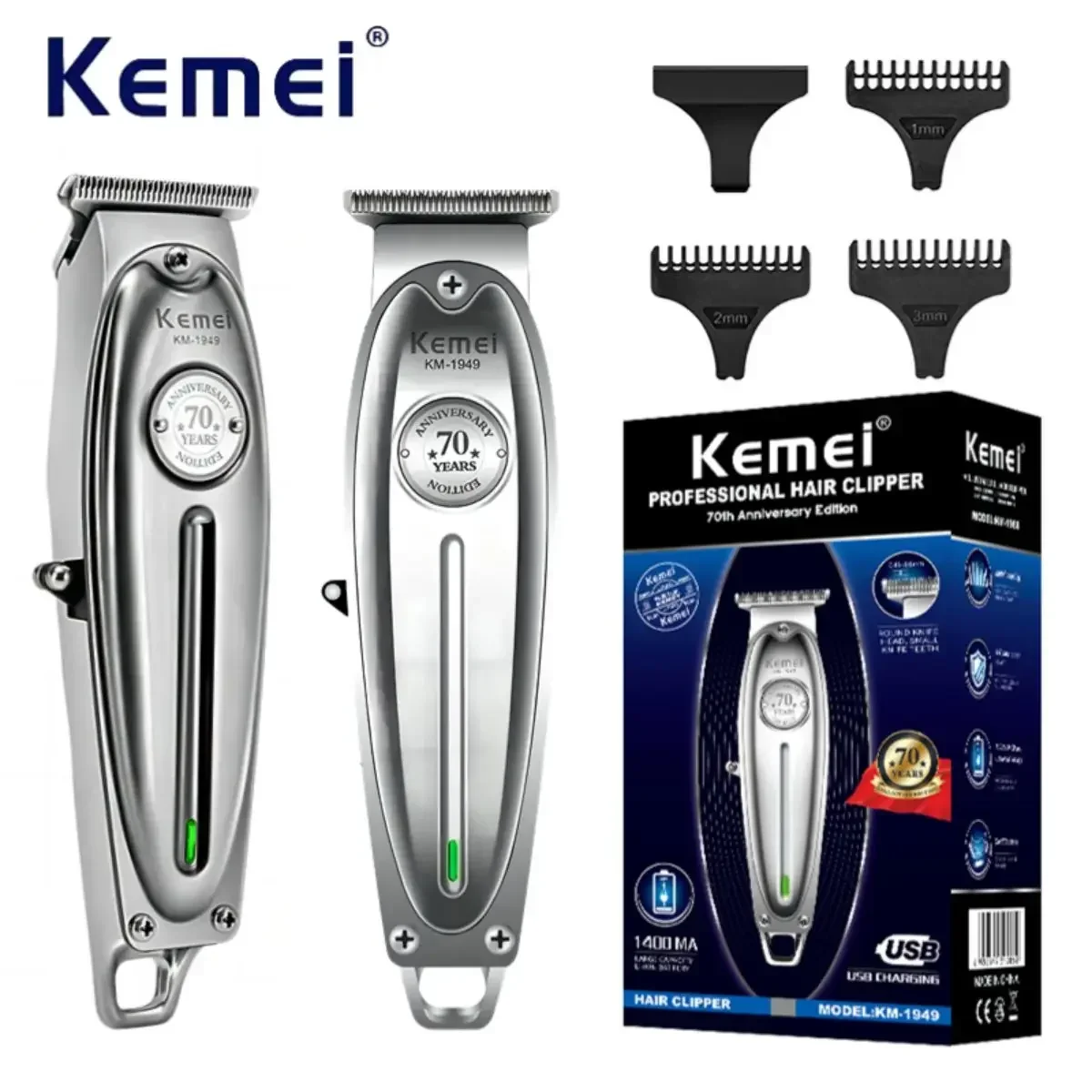 Kemei KM-1949 Hair Clipper Portable Hair Trimmer Electric Professional Haircut Machine Metal Barber 0mm Cutting Trimmer for Men