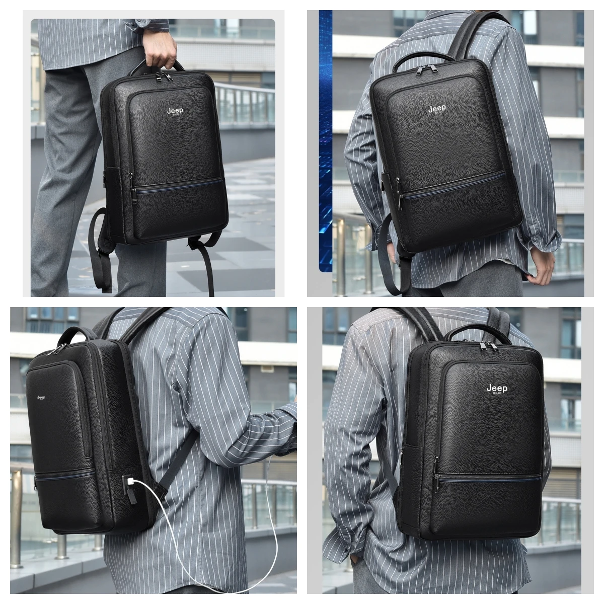 JEEP BULUO Mode Männer echtes leder rucksack business casual echtes kuh leder hohe qualität 15,6 zoll laptop reise rucksack