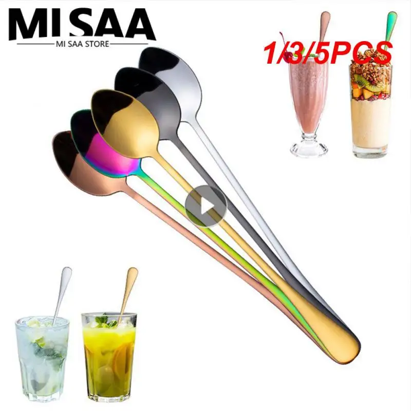 1/3/5PCS Simple Style Pointed Ice Scoop One Piece Coffee Spoon Stainless Steel Material Mixing Spoon Comfortable Grip