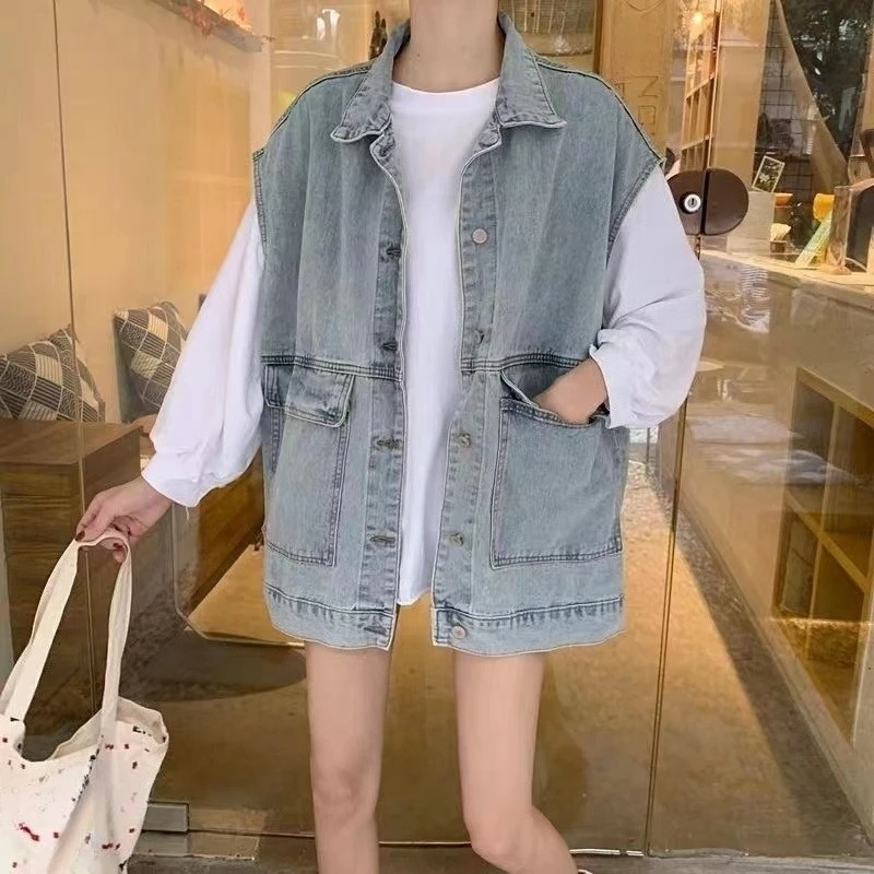 Gilet di jeans primaverile 2025 da donna, capispalla larghi, giacca di jeans casual chic per tutti gli abbinamenti ​
