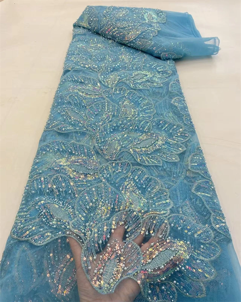 

Luxury African Sequins Lace Fabric High-Quality Embroidery 5 Yards Nigerian Tulle for Wedding Party Sewing French Style