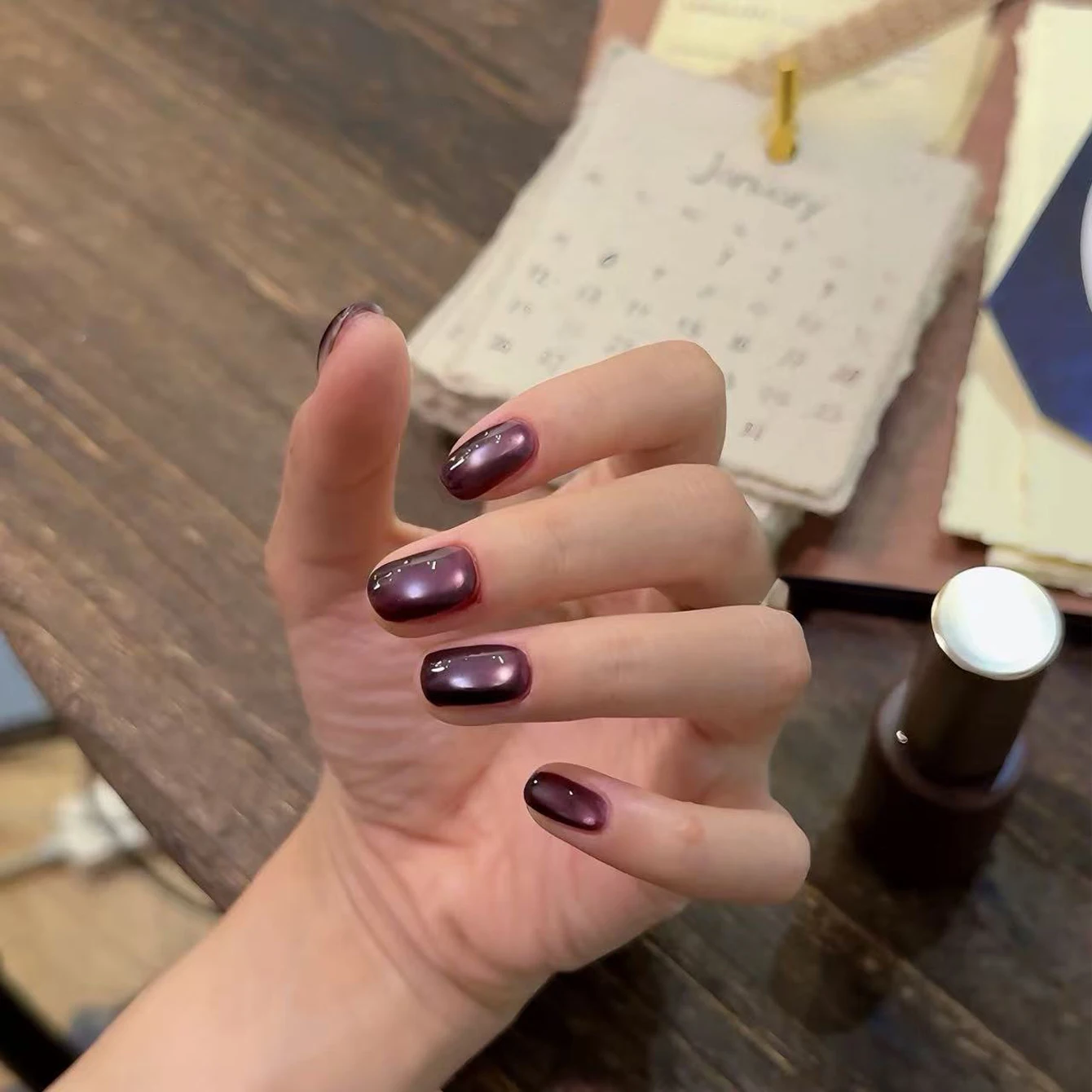 10ML 1 SZT. Fioletowy Lakier Hybrydowy do Paznokci z Efektem Kociego Oka, Jesienno-Zimowy Hit Sprzedaży, Rozjaśniający Klej do Paznokci, Czarne Paznokcie, Akcesoria do Paznokci