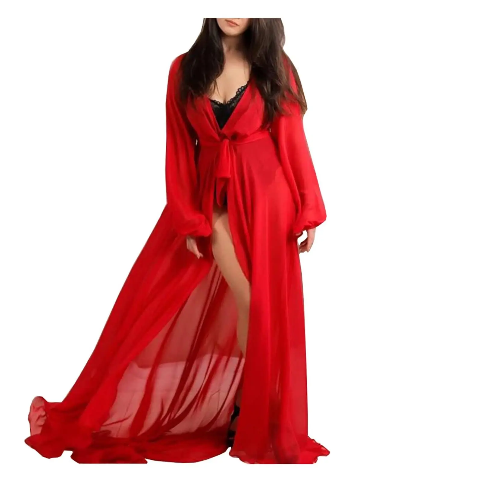 Ruffle Evening Dresses Women Sexy Perspective Sheer Long Lingerie Robe Swimsuit Swim Beach Maxi Cover Up Dress Custom Made