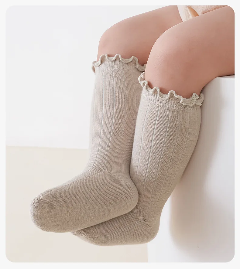 3/5 Paar Baby-Mädchen-Socken, Spitzen-Prinzessinnen-Socken in Unifarben, Weiche Baumwollsocken mit Lockerem Bund für Kleinkinder und Babys – Detail 8