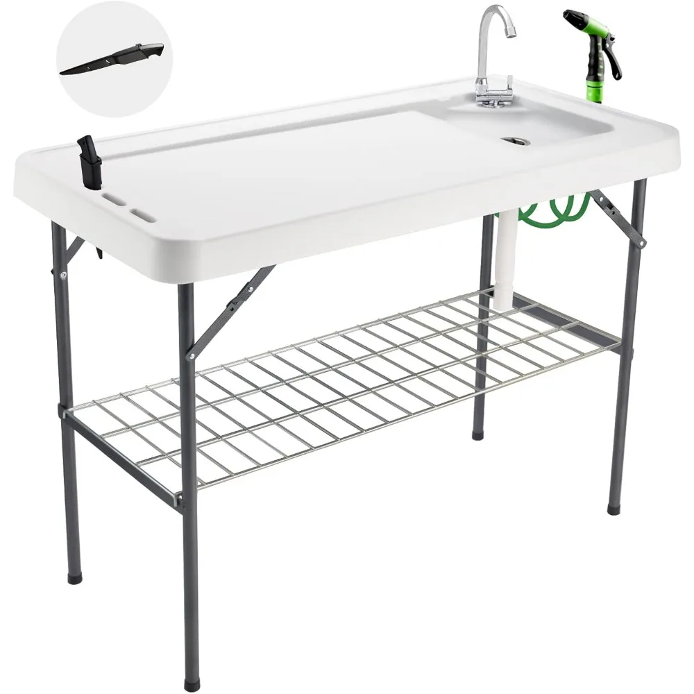 

Portable Folding Fish Cleaning Table with Sink Faucet Spray Hose Drain Rack and Knife Slot for Outdoor Camping Picnic
