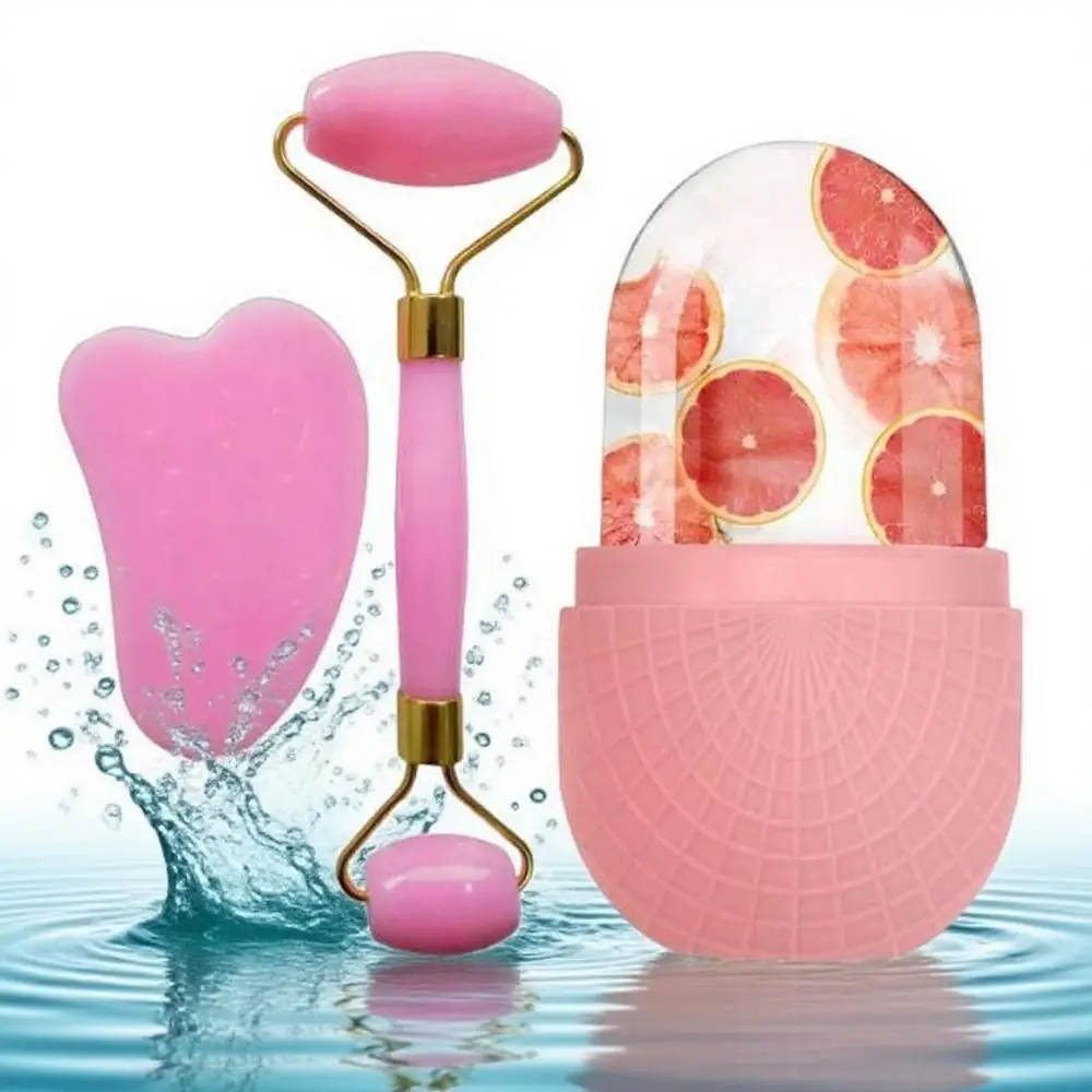 Zestaw 3 silikonowych rolek do twarzy z lodem, liftingujący, chłodzący i ujędrniający, płytka Gua Sha, roller do twarzy z lodem, narzędzie do pielęgnacji skóry i oczyszczania twarzy.