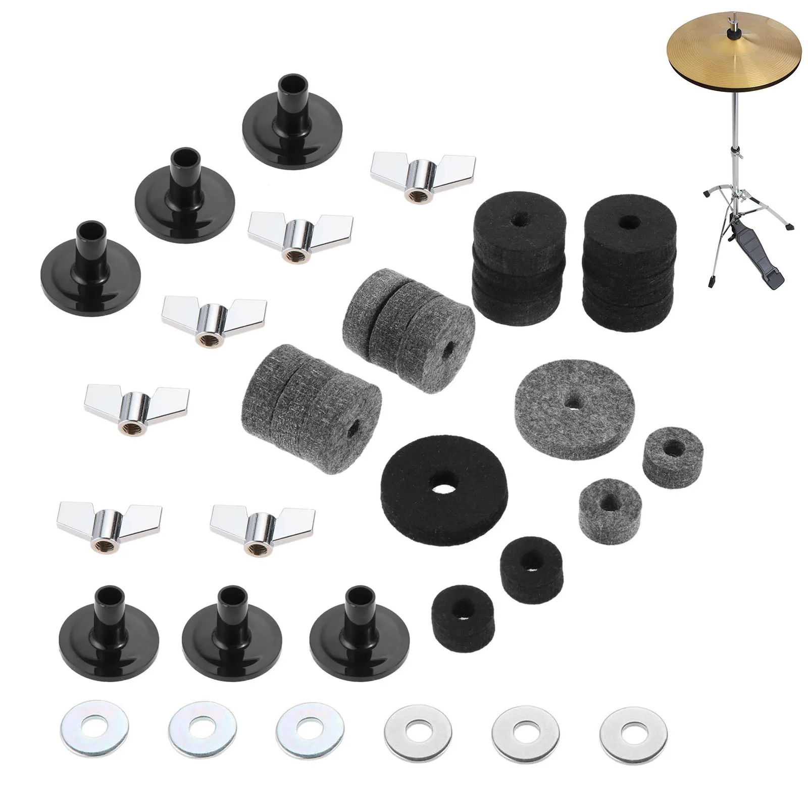 

18pcs/set Cymbal Felts Hi-Hat Clutch Felt Wing Nut Washer Drum Stand Cymbal Felt Washers Nuts