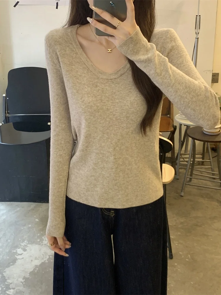 

Осенне-зимний корейский повседневный универсальный свитер с круглым вырезом из мягкого флиса, уютный женский вязаный свитер с длинным рукавом для ношения под одеждой