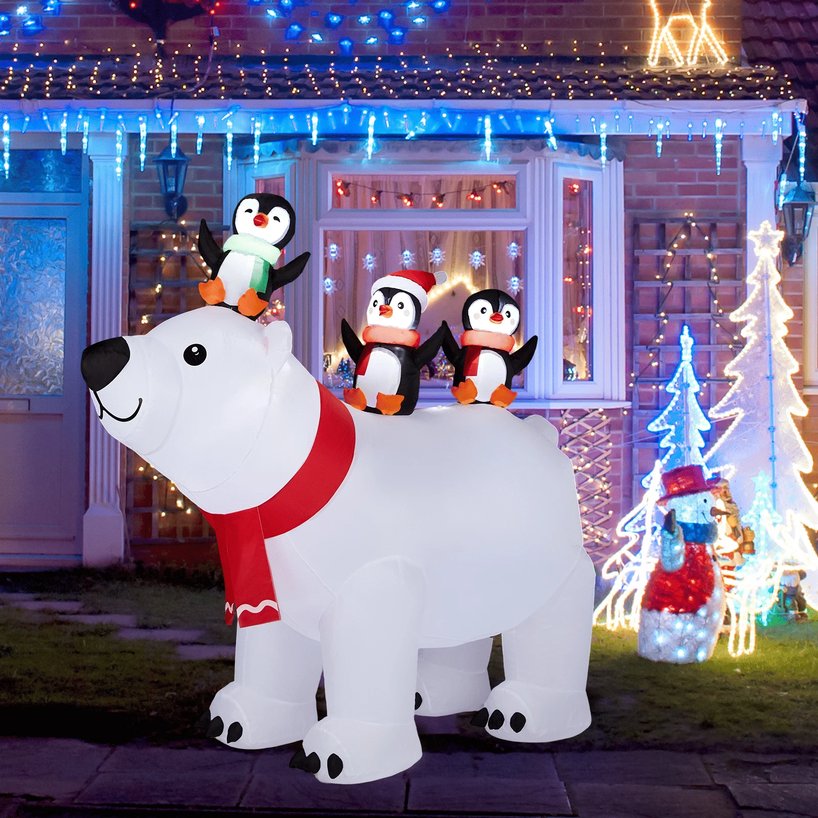 5FT Lighted Christmas Inflatable Decoration, Polar Bear and Penguis, Funny Blow Up Yard with Built-in LED for Holiday Party