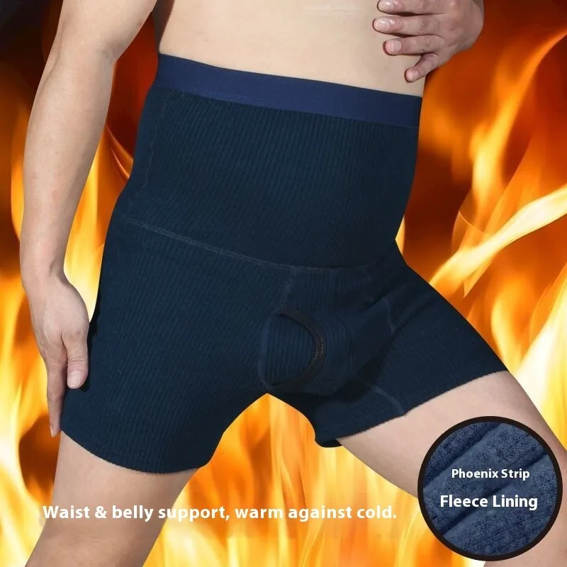 Hoge taille thermisch ondergoed heren katoenen stretch boxershorts winter warm lange been plus maat dikke fleece onderbroek comfortabel