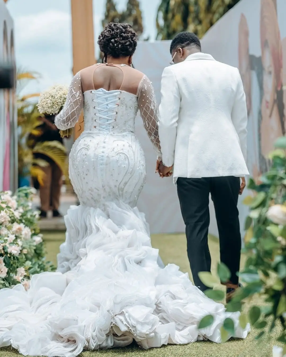 تخصيص العربية حجم كبير بلورات العاج مطرز الدانتيل طبقات الأورجانزا فساتين الزفاف فستان العروس فساتين الزفاف #6