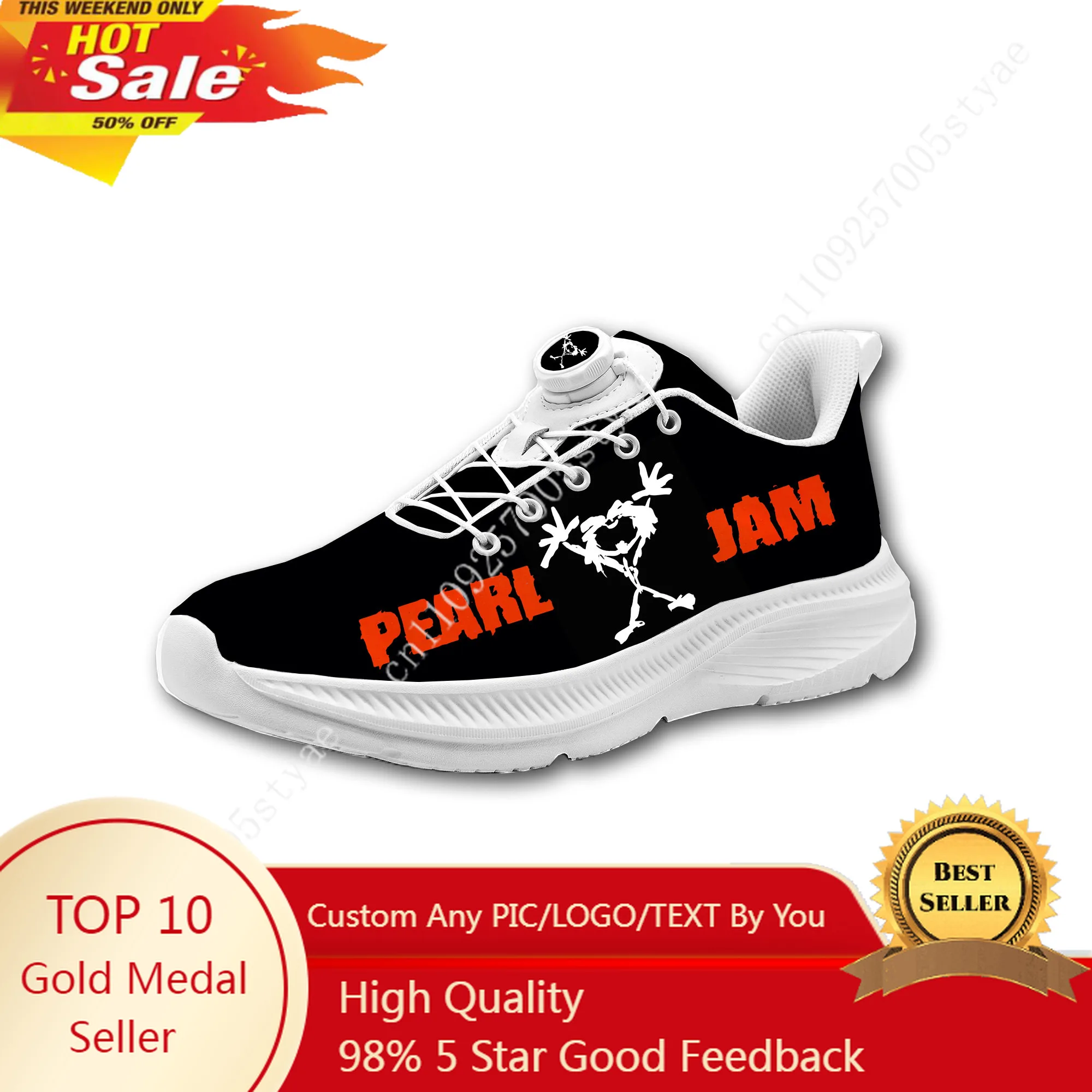 

Pearls Jam Mens Womens Casual Hiking Shoes Laceless Rotating Button Sports Shoes lightweight Custom Sneaker
