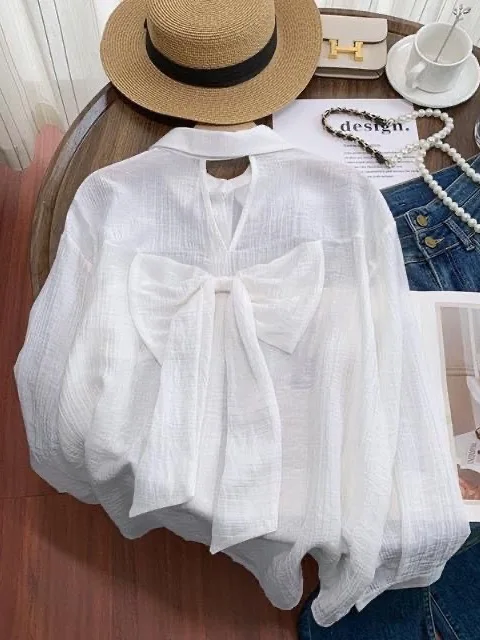 

Женская свободная рубашка с длинным рукавом для защиты от солнца, с узлами и вырезами, тонкая верхняя одежда, модный повседневный стиль, полиэстер