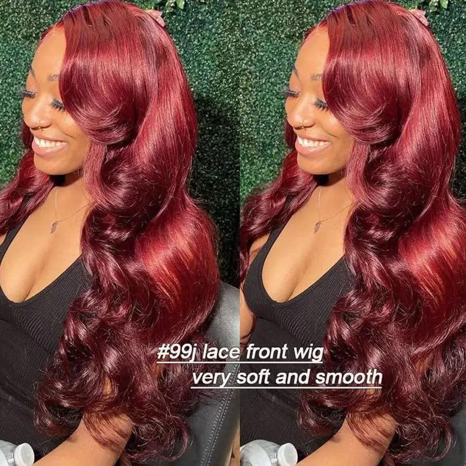 250 Density 99J Burgundy 30 40 Inch HD PrePlucked Transparent Remy Body Wave 13x4 13x6 Lace Frontal Wig Human Hair For Women