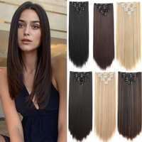 22Inch Long Straight Clip in Hair Extension  Hairstyle 16 Clips 7Pcs/Set   Synthetic  Black Brown Hairpieces  For Wom