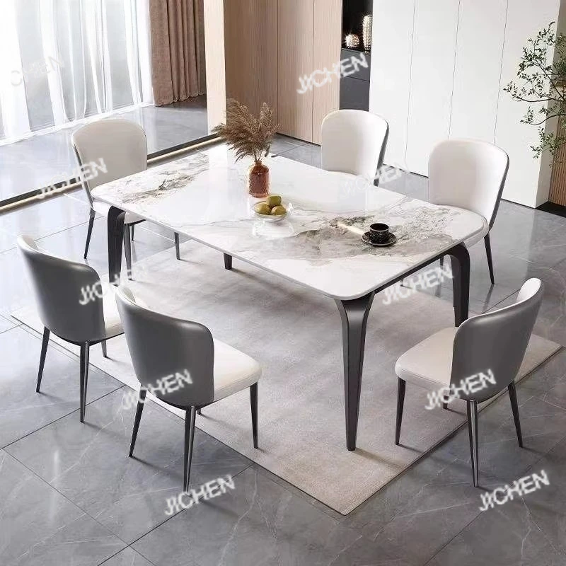 

Modern Sintering Stone Dining Table Set, Matte Thickened Tabletop Luxury Dining Table and Chairs Are Suitable for Small