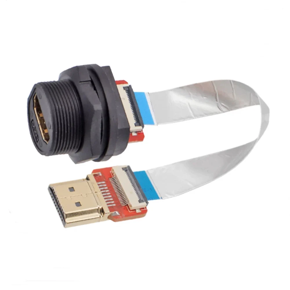 HDMI waterproof connector E13 threaded with 0.2-meter DIY female socket to male straight head FPC high-definition cable