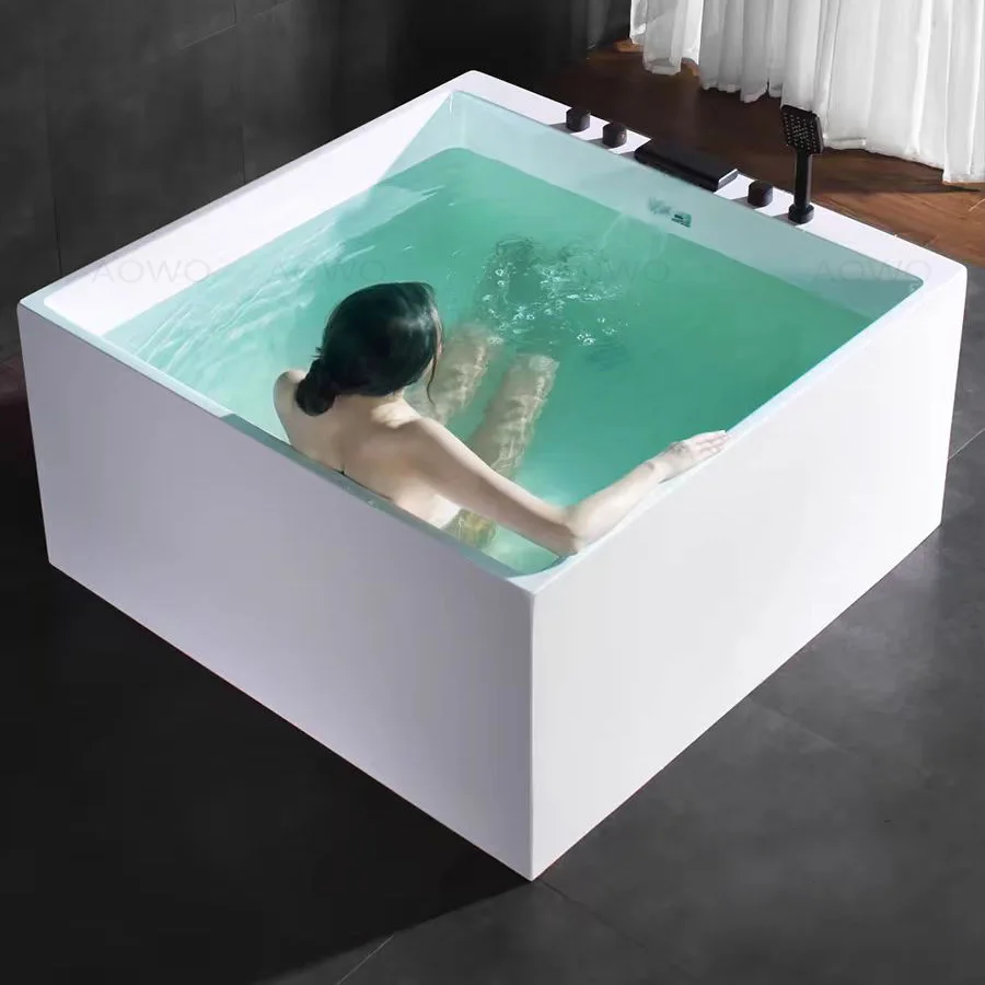 

AOWO Flat Bottom 4 Person Jacuzzis Hot Tube Hydrotherapy Outdoor Spa Bathtubs Bubble Nozzle Relax Phototherapy With Filter Clean