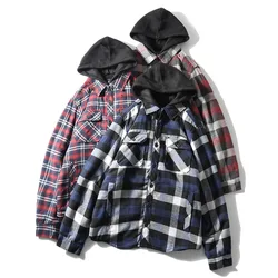 Winter Men's Plaid Thick Fleece Hooded Shirts Jacket Autumn Outwear Flannel Quilted Lined Checkered Shirt Man Camisas De Hombre