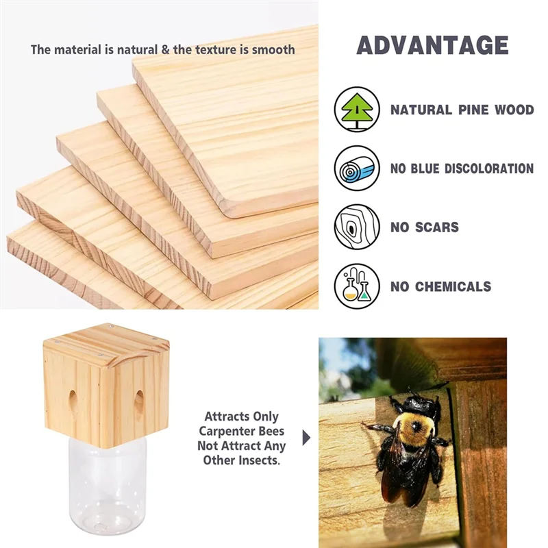 

ABKU-2 Pcs Wood Carpenter Bee Trap For Outsid Cube Style Nature Hanging Carpenter Bee Traps Plastic Jar Outdoor Insect Traps