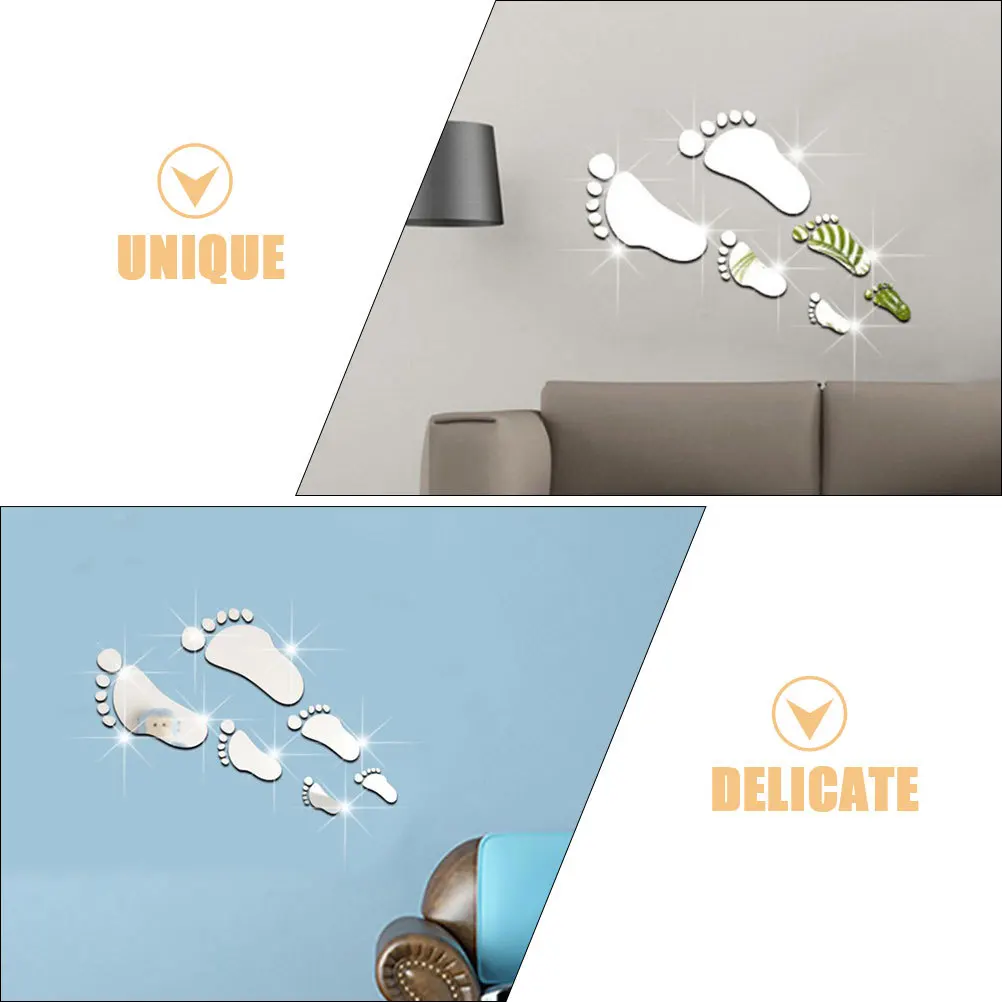 

1 Sheet Footprint Acrylic Mirror Wall Sticker Decorative Wall Decal for Nursery Kids Room Decor Footprint Mirror Decal