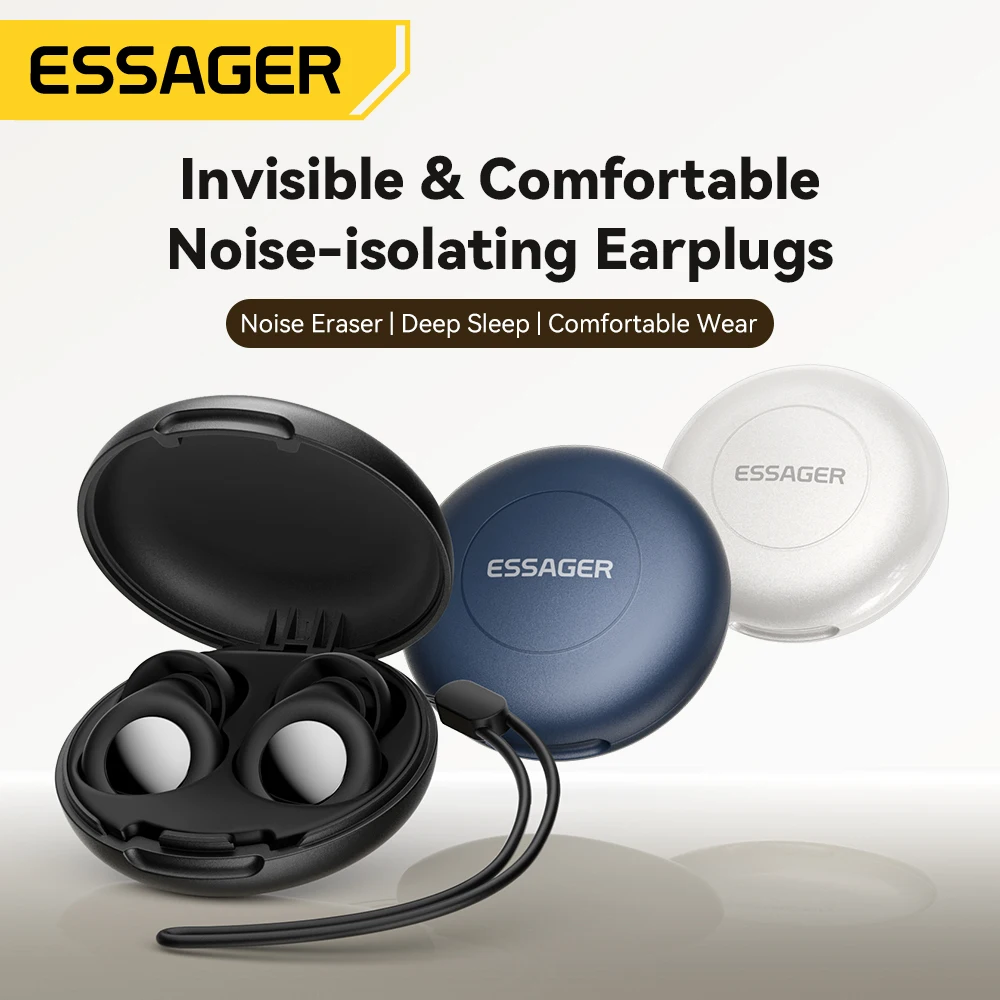 Essager سدادات الأذن للنوم 49dB إلغاء الضوضاء قابلة لإعادة الاستخدام سيليكون سدادة الأذن حماية السمع للحفل النوم الضوضاء سدادة الأذن