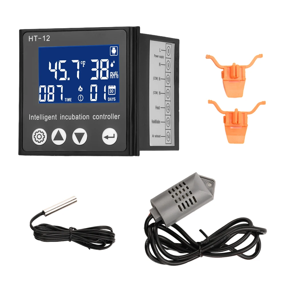 HT-12 Digital Egg Incubator Controller Thermostat Hygrostat Automatic Turning Control with Temperature Humidity Sensor Probe