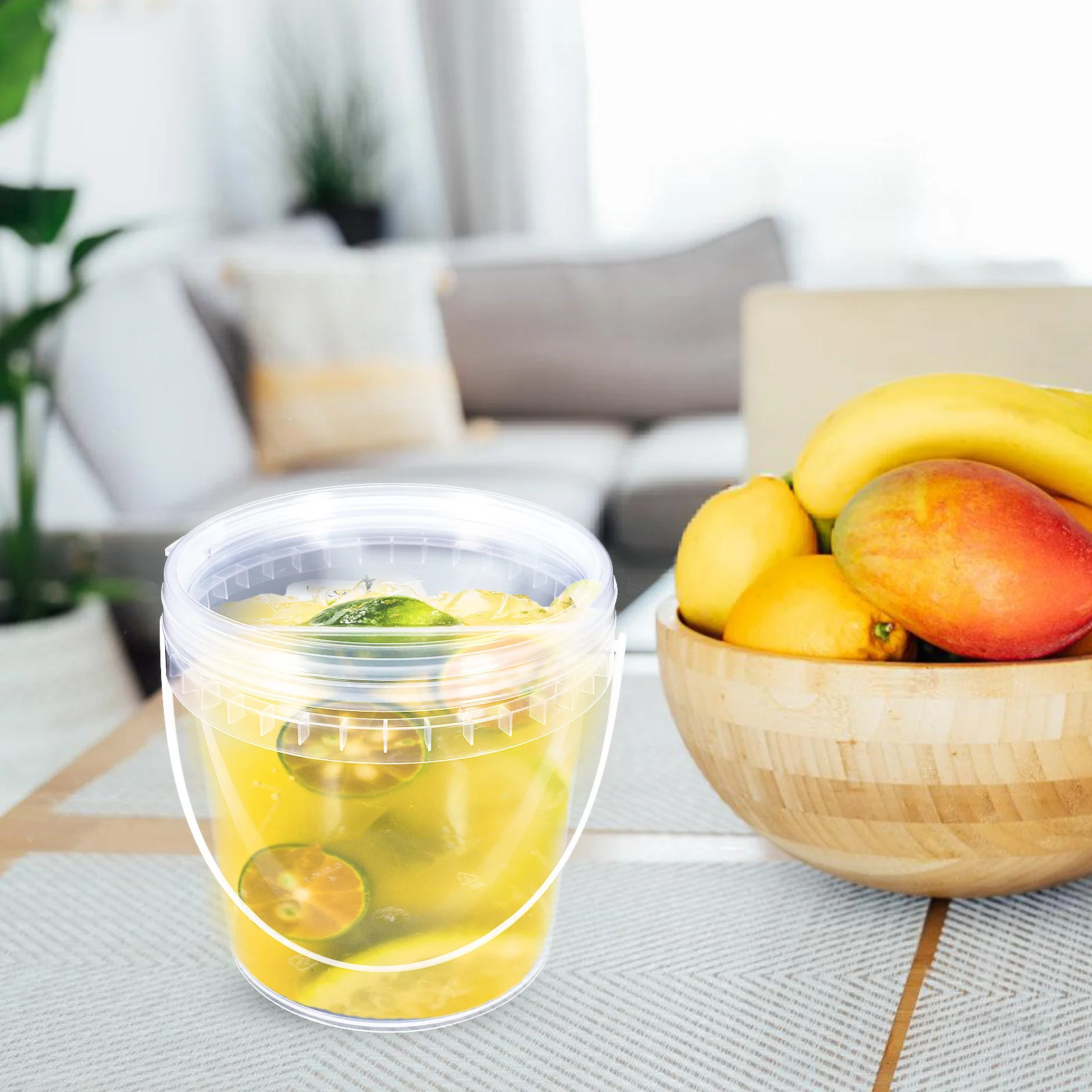 

5Pcs Food Grade Plastic Milk Tea Bucket Clear Portable Beverage Storage Container Non Slip Ice Cream Bucket for Home and Party